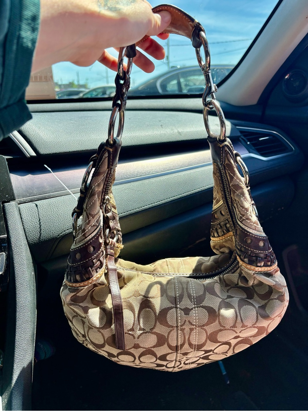 Coach Signature Canvas Hobo Bag in Beige and Brown